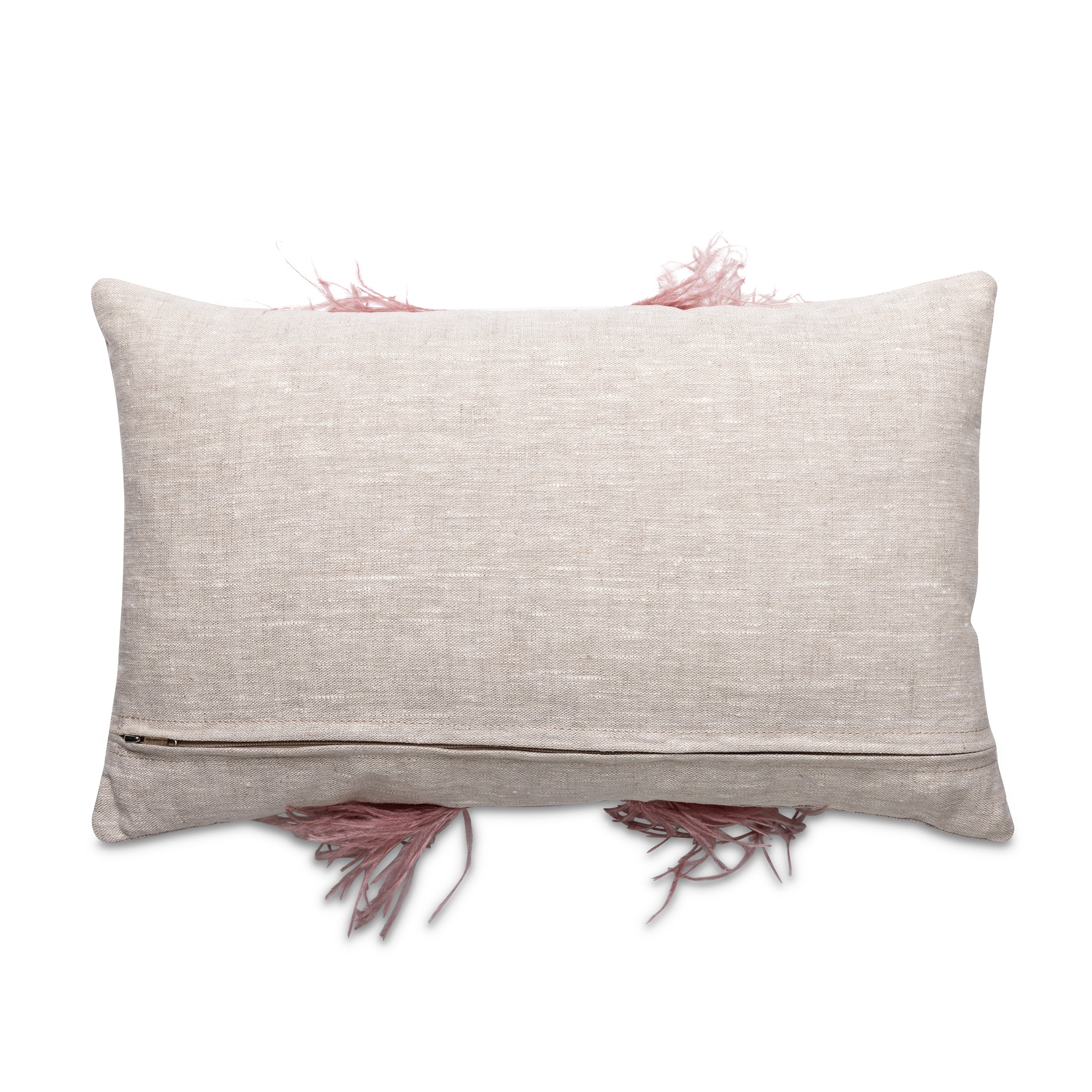 Ostrich Trim Pillow - Blush / Linen
