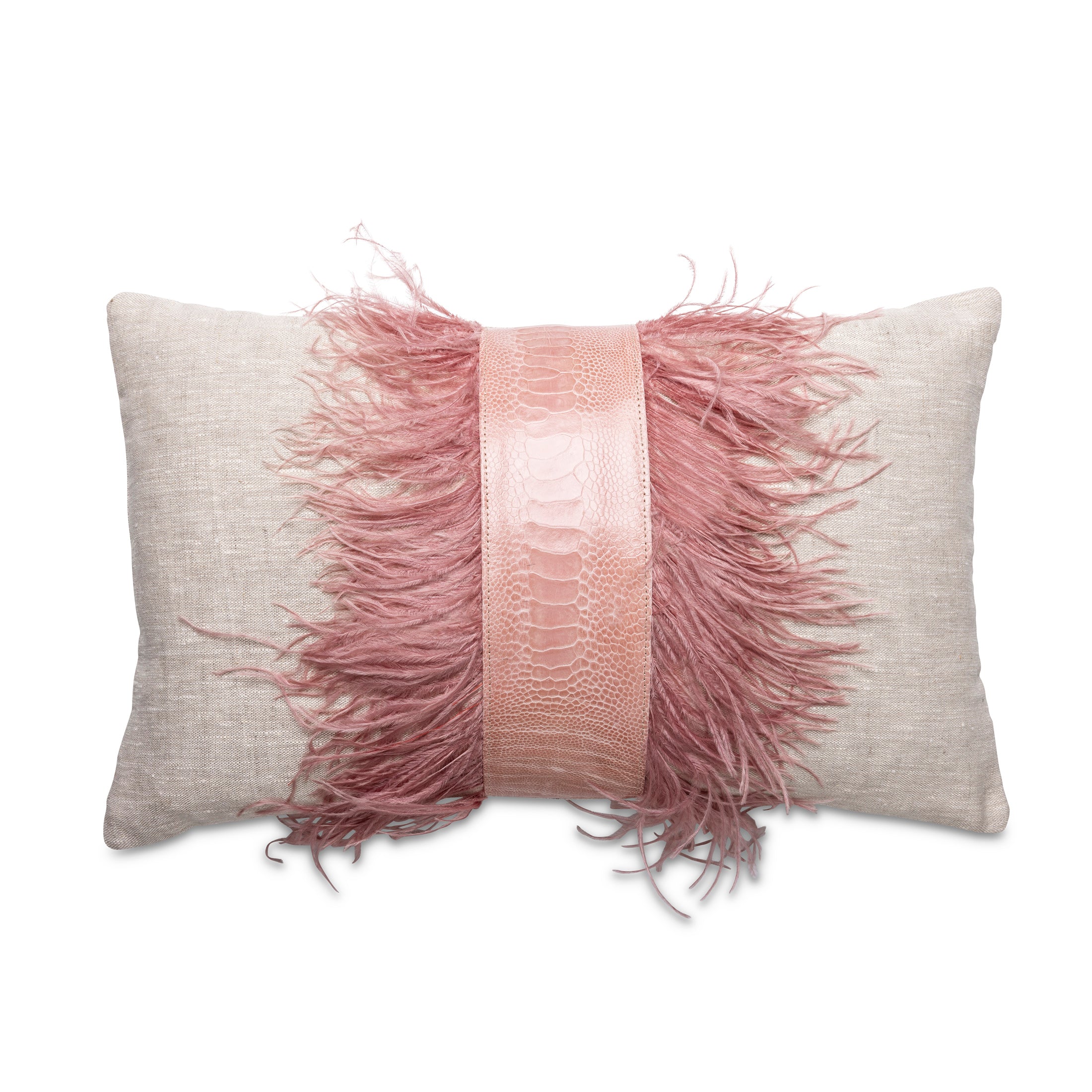 Ostrich Trim Pillow - Blush / Linen