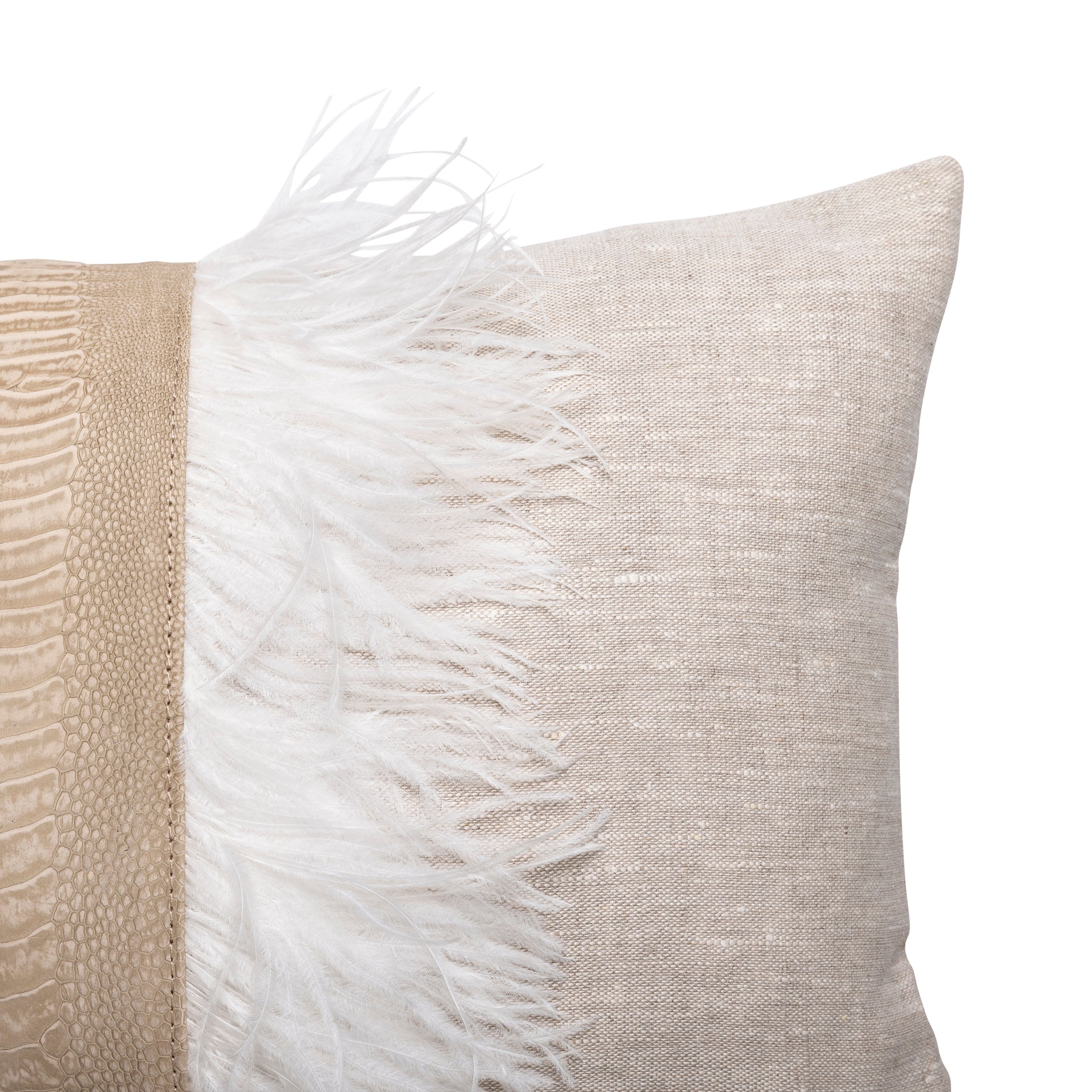Ostrich Trim Pillow - Stone Washed / Linen