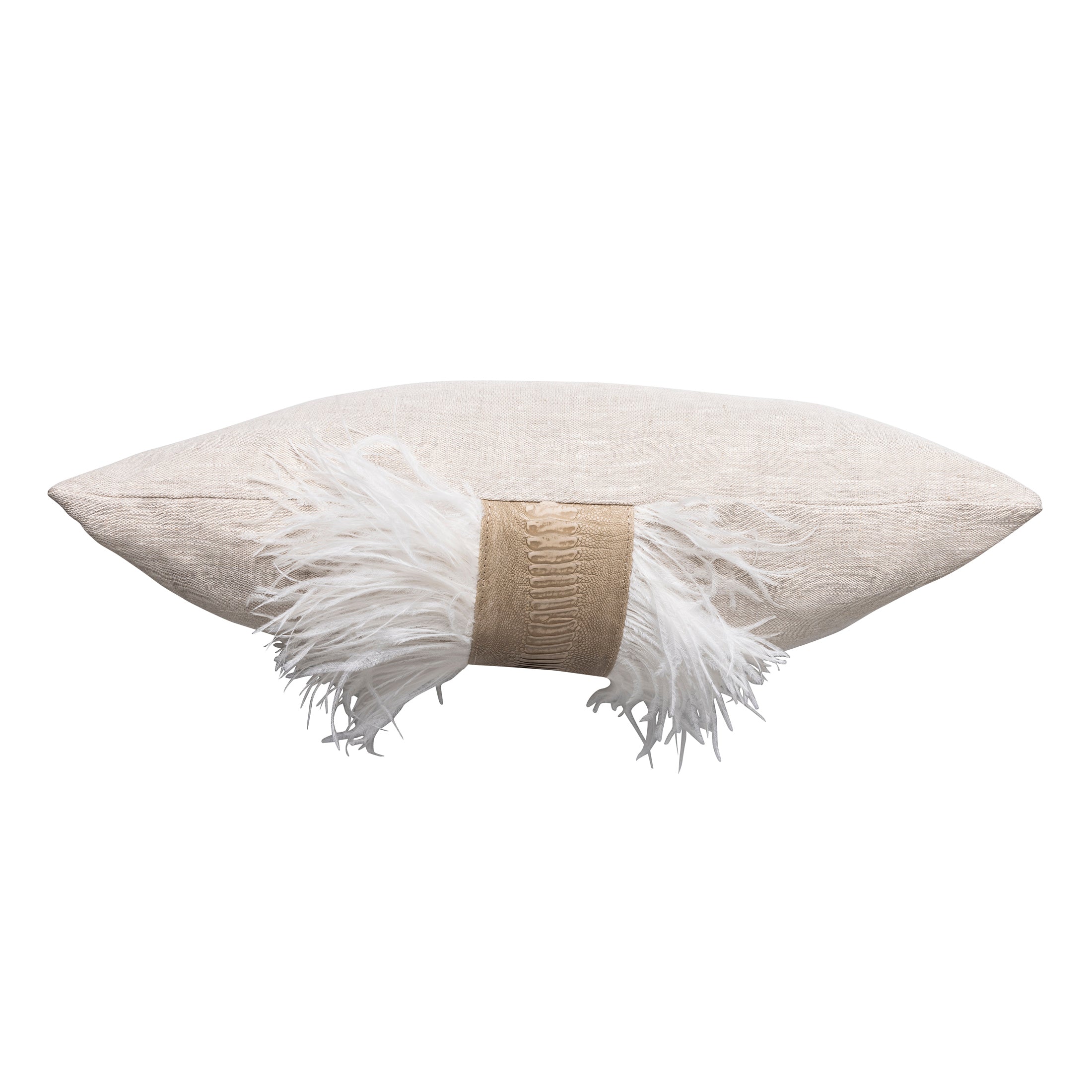 Ostrich Trim Pillow - Stone Washed / Linen