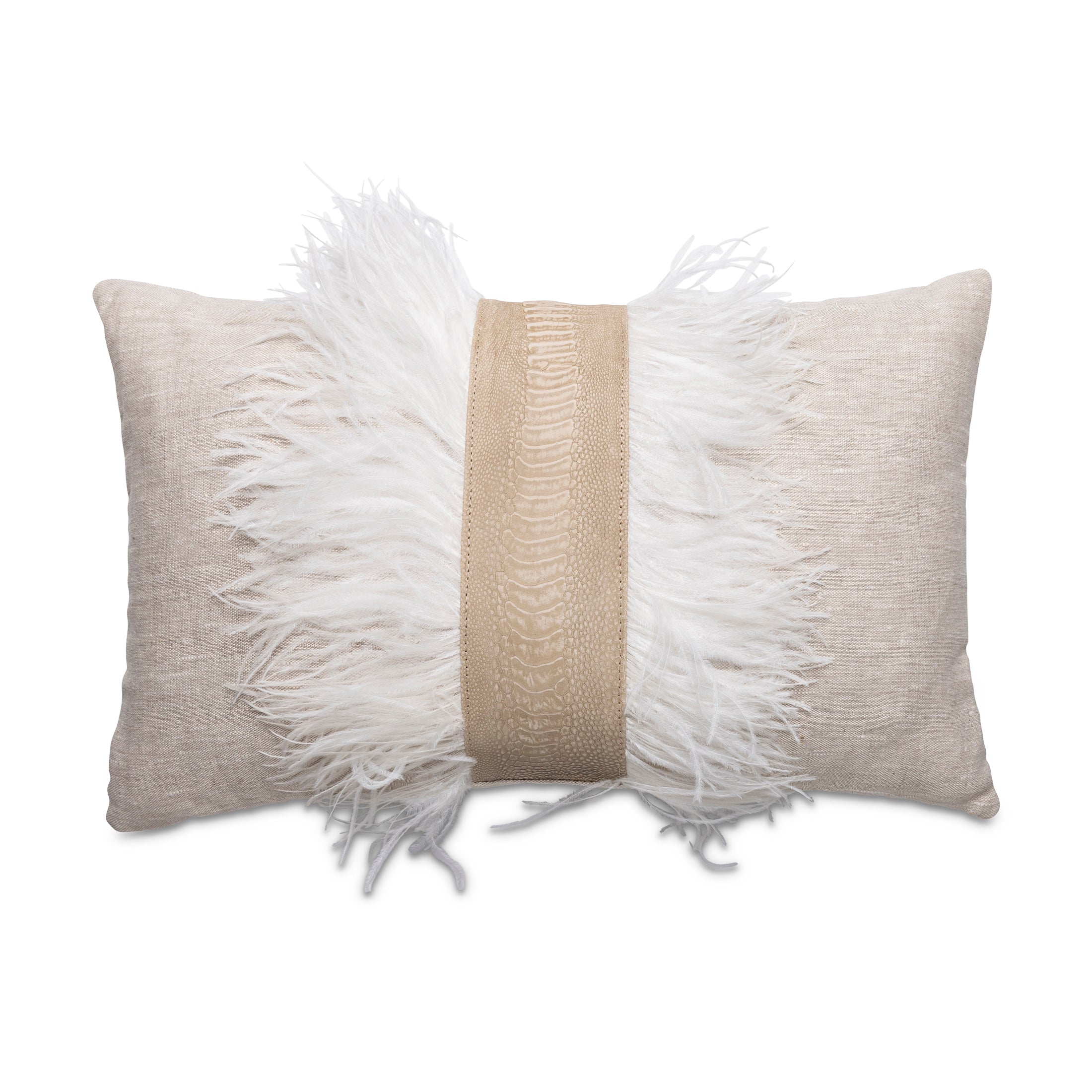 Ostrich Trim Pillow - Stone Washed / Linen