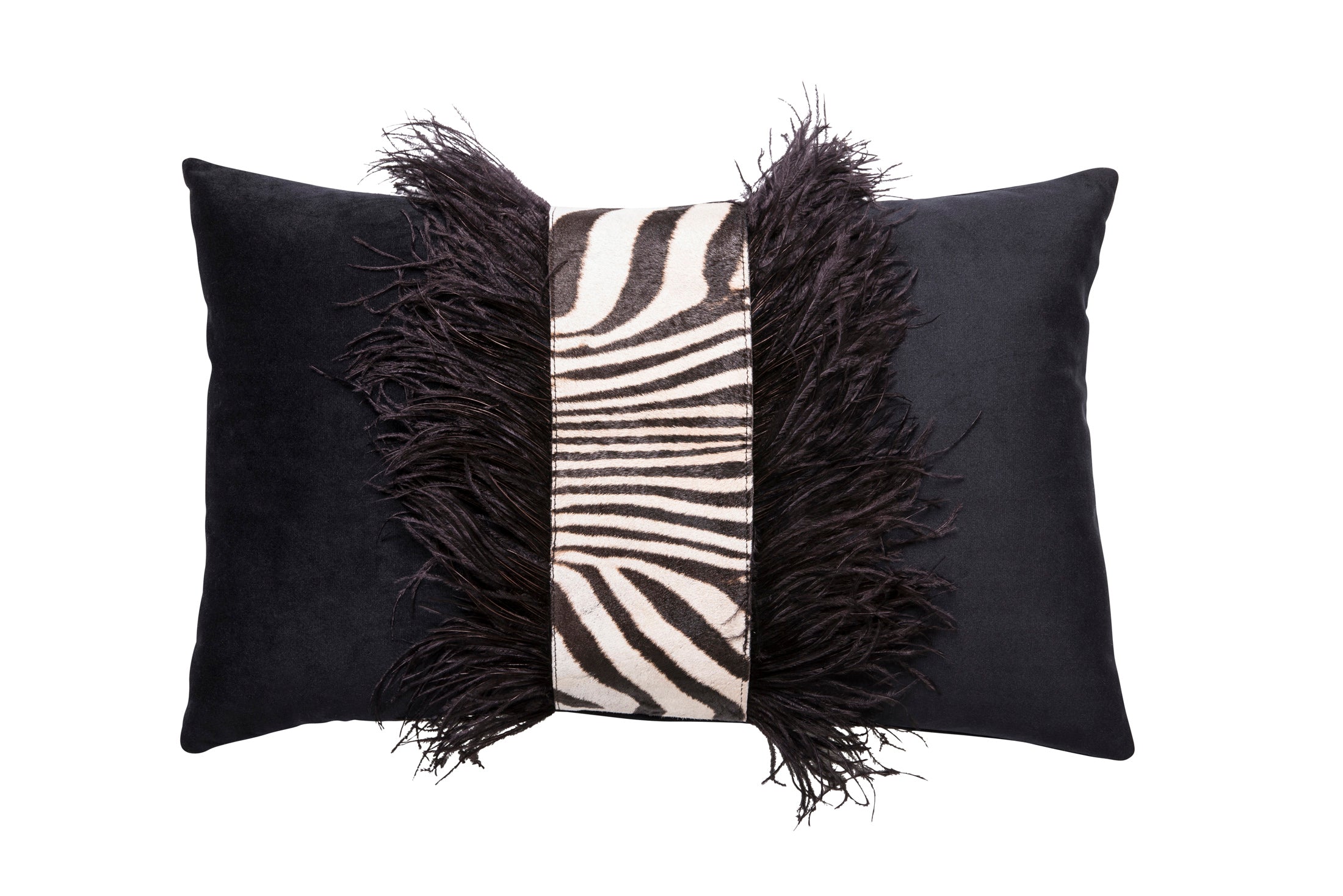 Zebra Hide with Ostrich Feather Trim