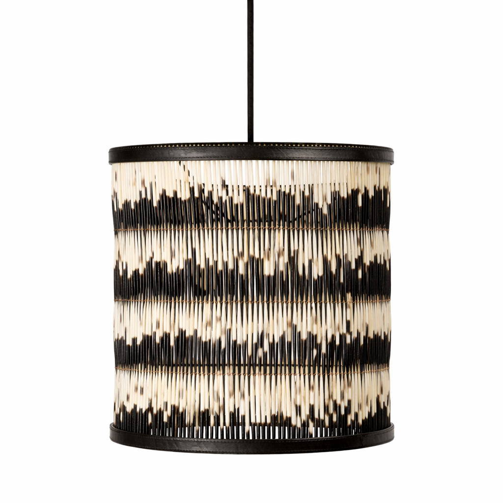 Porcupine Quill Pendant w/ Leather Trim