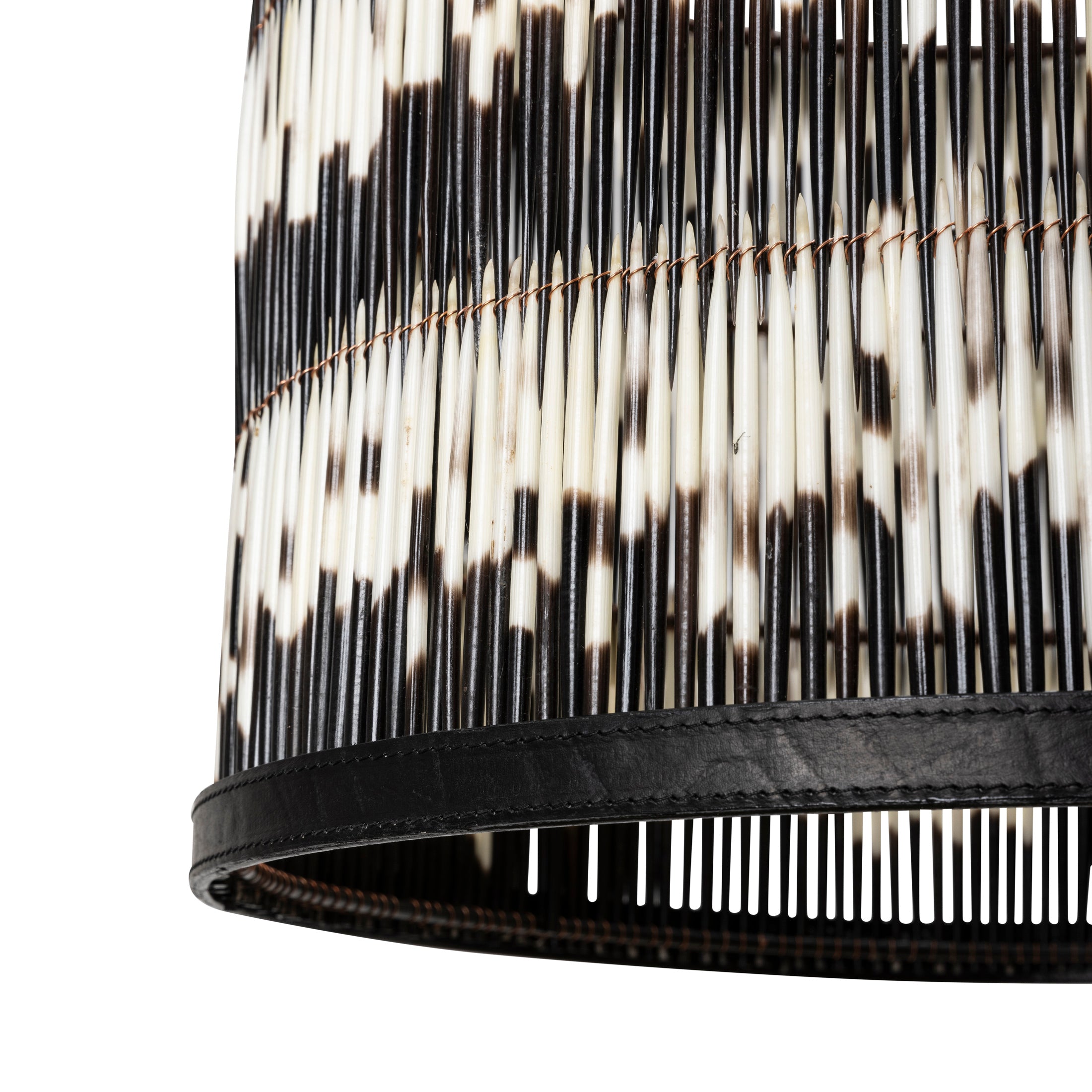 Porcupine Quill Pendant w/ Leather Trim