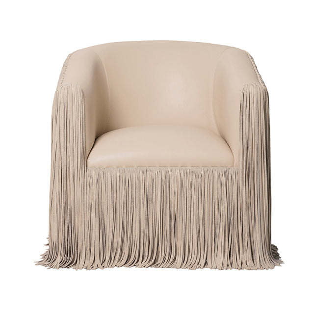 Shaggy Leather Swivel Chair in Cream-Stone Leather