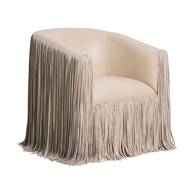 Shaggy Leather Swivel Chair in Cream-Stone Leather