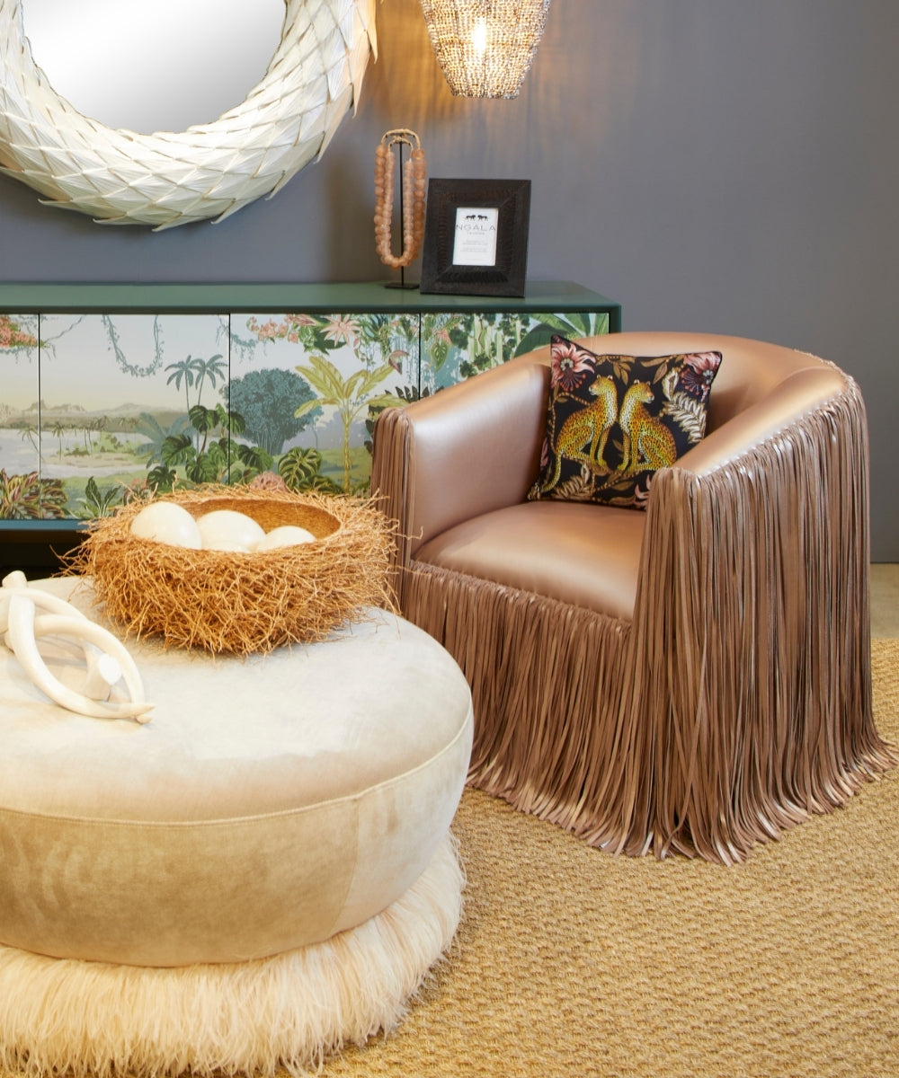 Shaggy Leather Swivel Chair in Metallic Leather