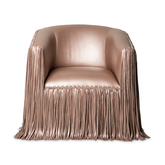 Shaggy Leather Swivel Chair in Metallic Leather