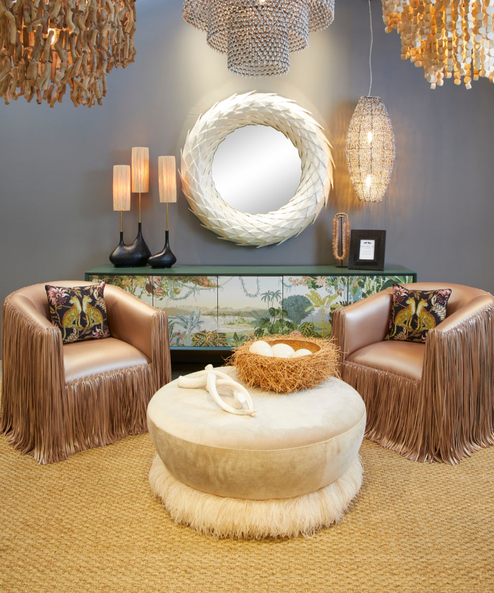 Shaggy Leather Swivel Chair in Metallic Leather