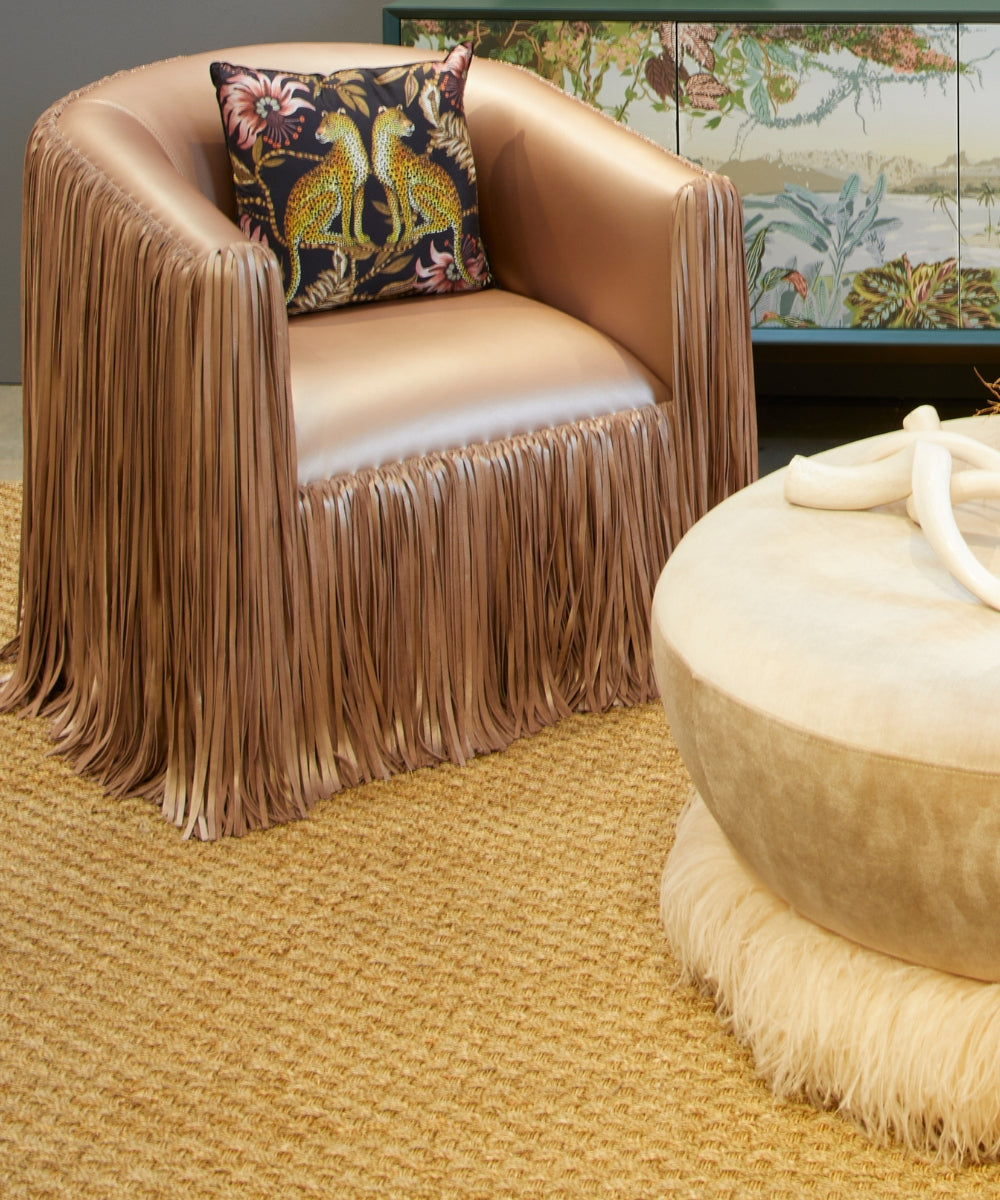 Shaggy Leather Swivel Chair in Metallic Leather