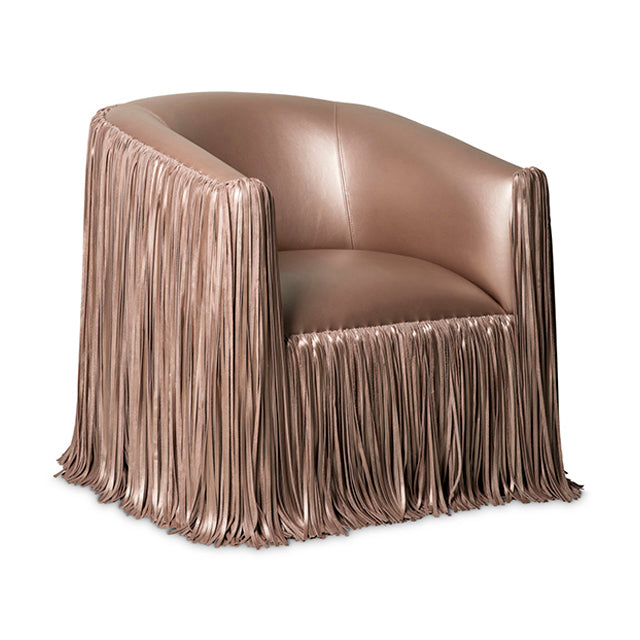 Shaggy Leather Swivel Chair in Metallic Leather