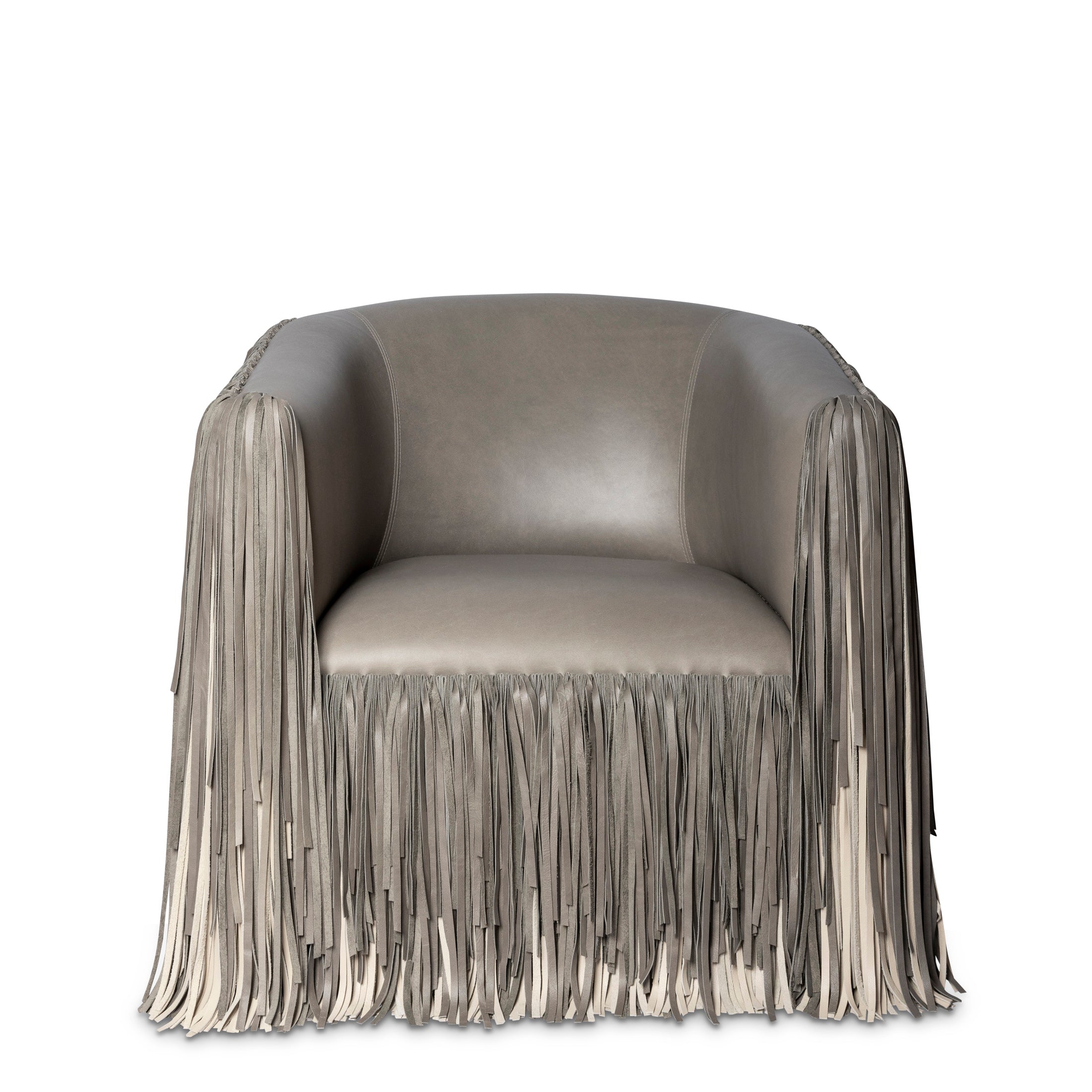 Shaggy Leather Swivel Chair in Ombre Putty Grey & Cream-Stone Leather