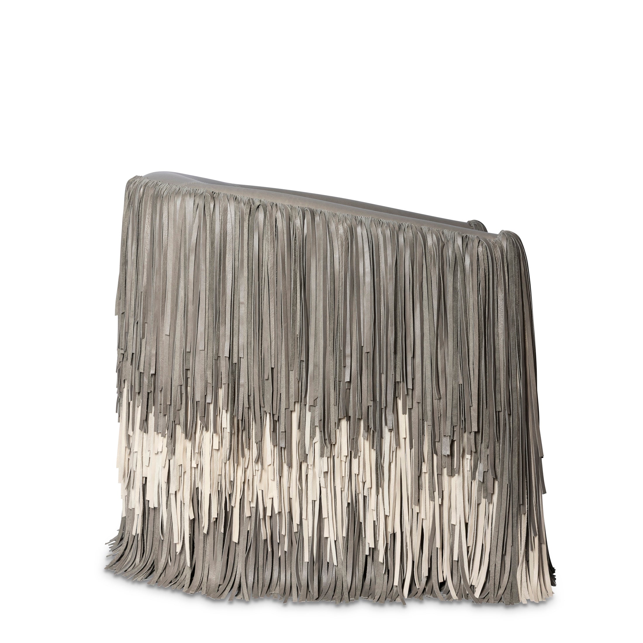 Shaggy Leather Swivel Chair in Ombre Putty Grey & Cream-Stone Leather