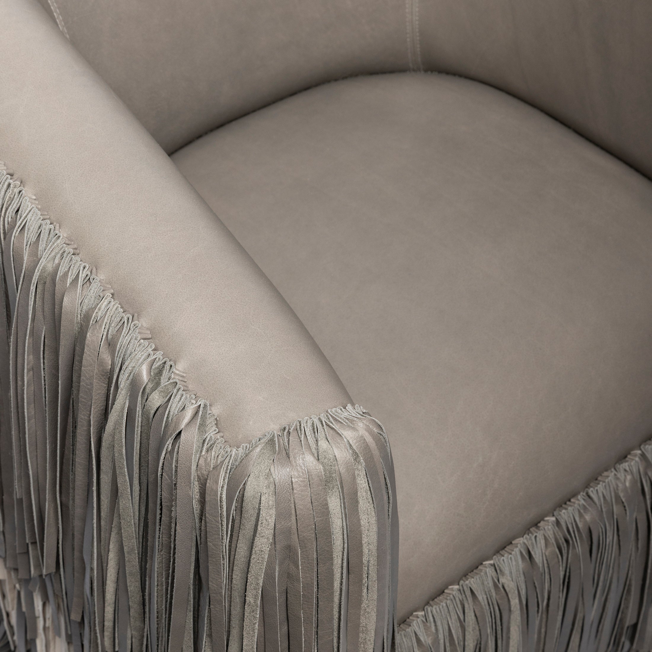Shaggy Leather Swivel Chair in Ombre Putty Grey & Cream-Stone Leather
