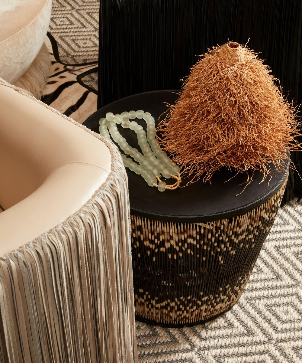 Shaggy Leather Swivel Chair in Cream-Stone Leather