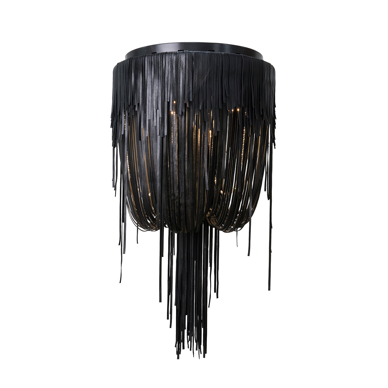 Small Round Urchin Flush Mount Leather Chandelier in Premium Leather