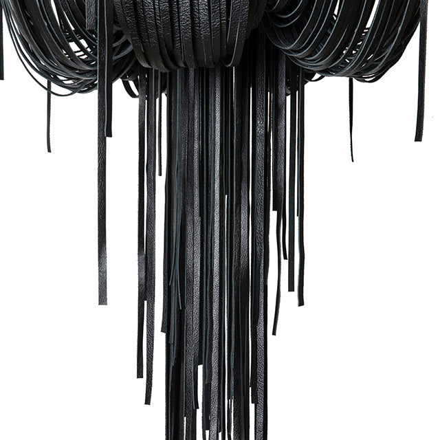 Small Round Urchin Flush Mount Leather Chandelier in Premium Leather