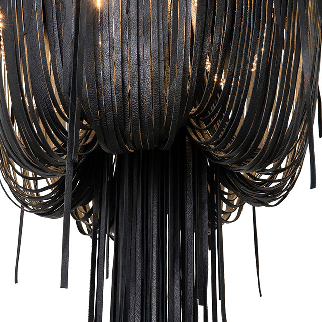 Small Round Urchin Flush Mount Leather Chandelier in Premium Leather