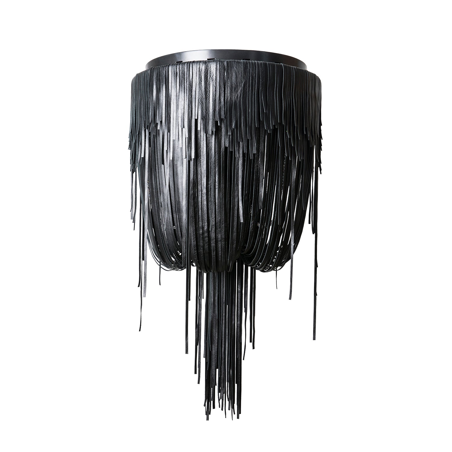 Small Round Urchin Flush Mount Leather Chandelier in Premium Leather