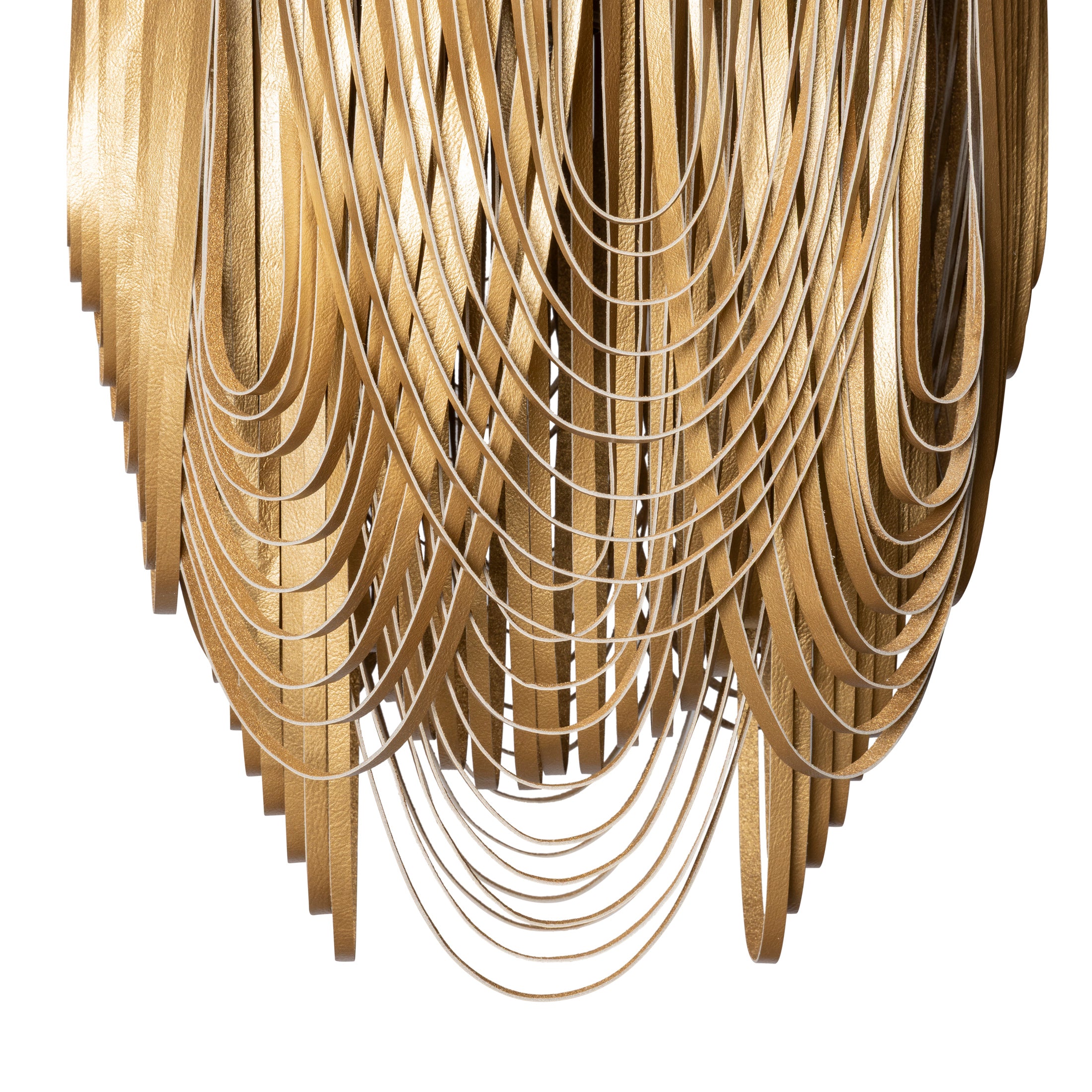 Small Round Whisper with Crown Leather Chandelier in Metallic Leather
