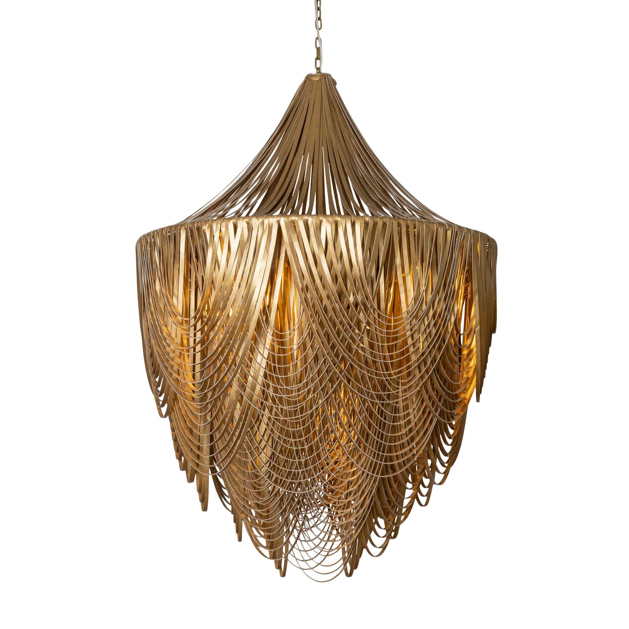 Extra Large Round Whisper with Crown Leather Chandelier in Metallic Leather