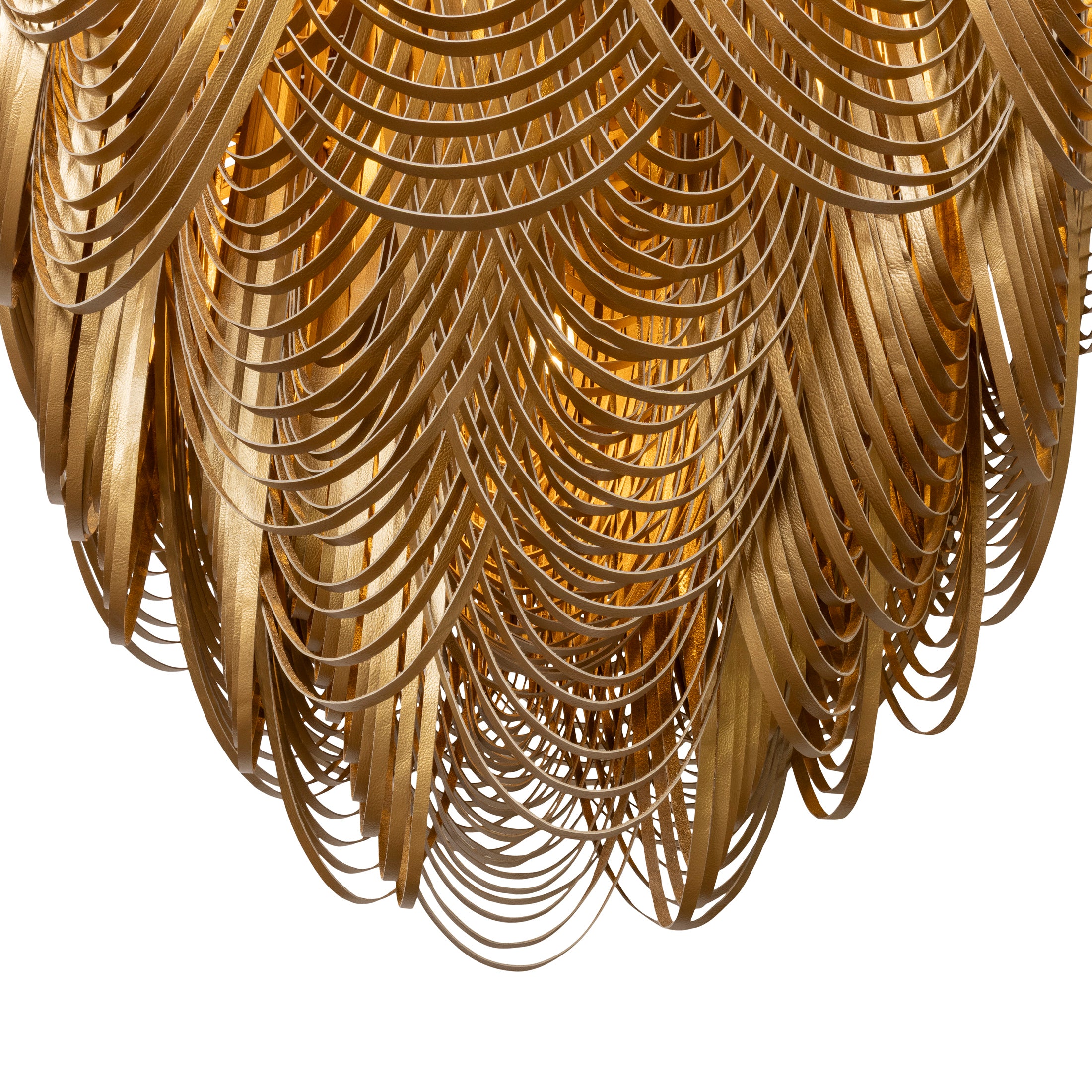 Extra Large Round Whisper with Crown Leather Chandelier in Metallic Leather