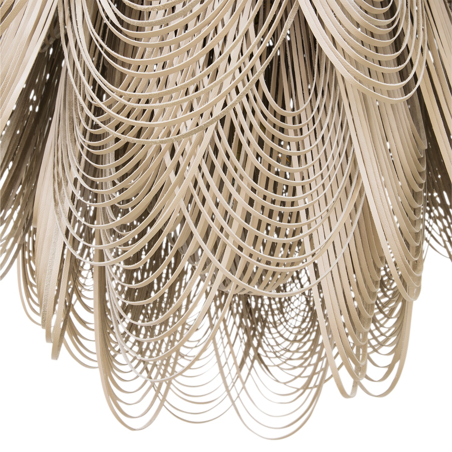 XXL Round Whisper Leather Chandelier in Cream-Stone Leather