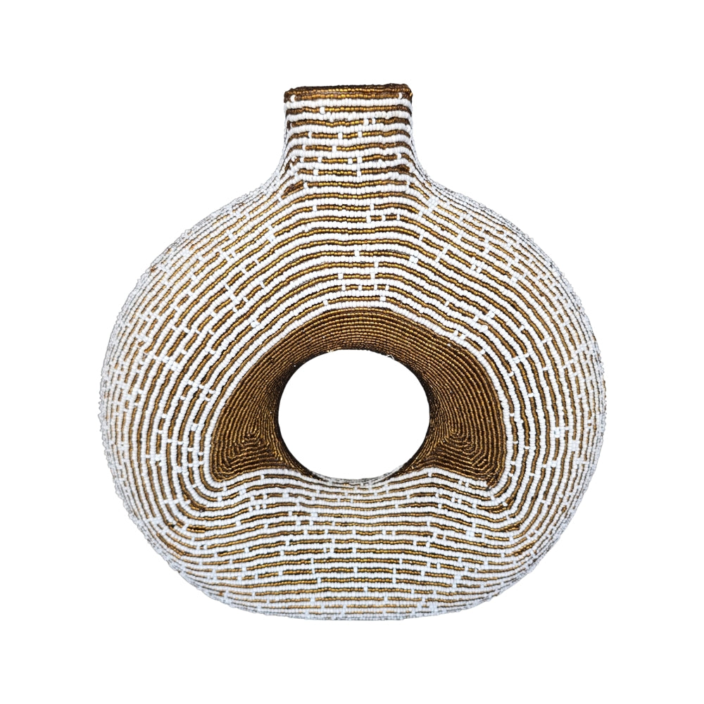 Beaded Clay Tikar Style Donut Vase - Bronze