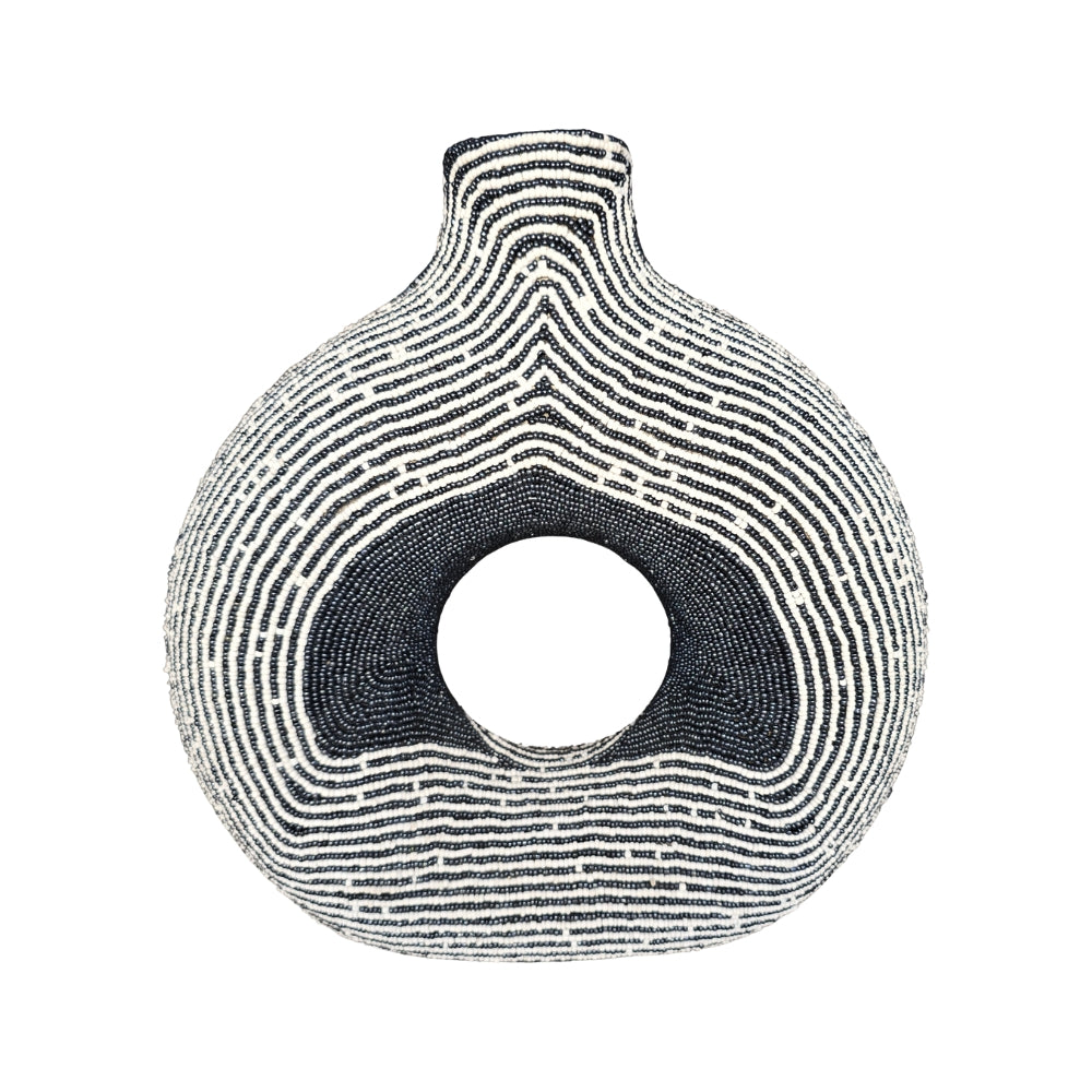 Beaded Clay Tikar Style Donut Vase - Pearl