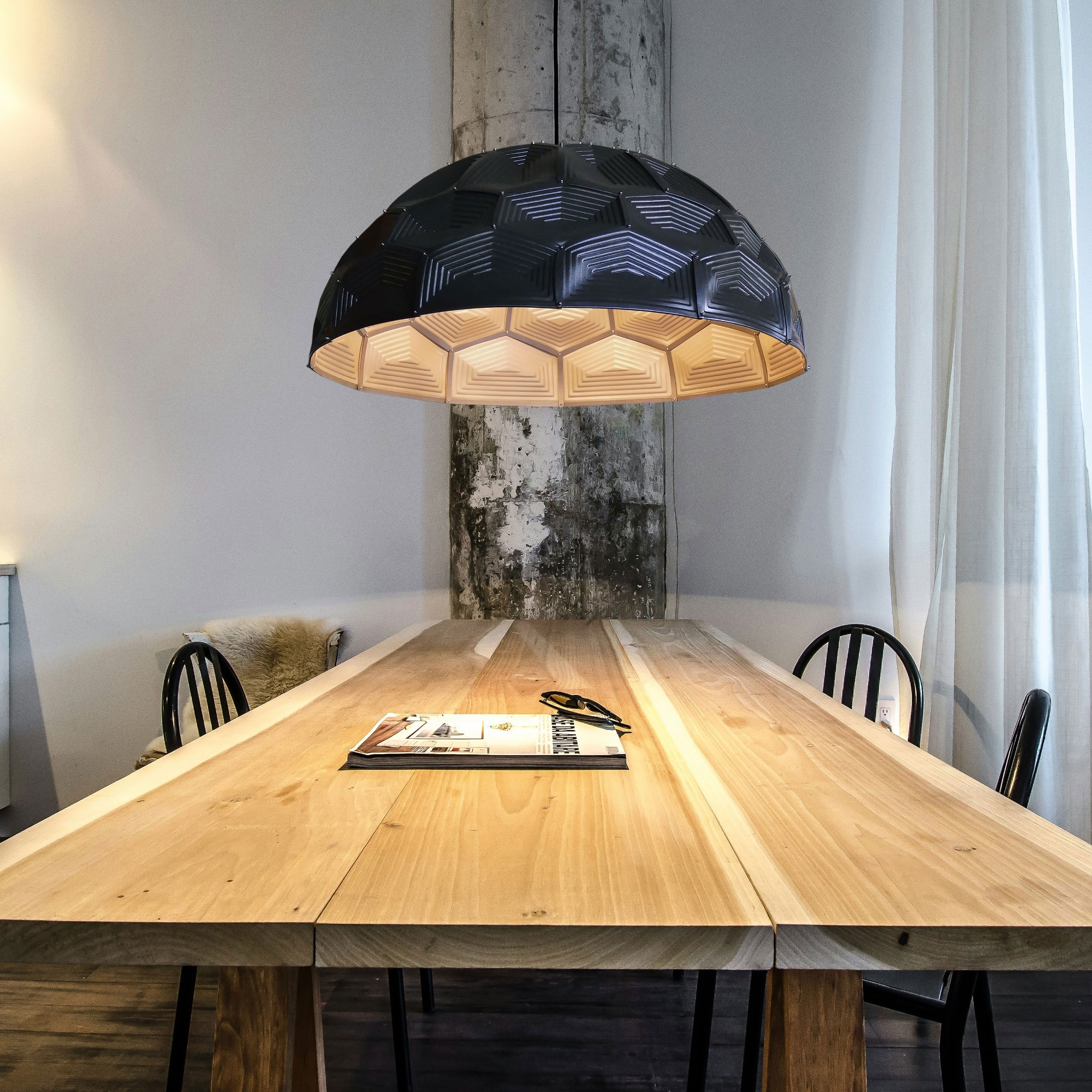 Turtle Dome Light - Embossed Black Leather