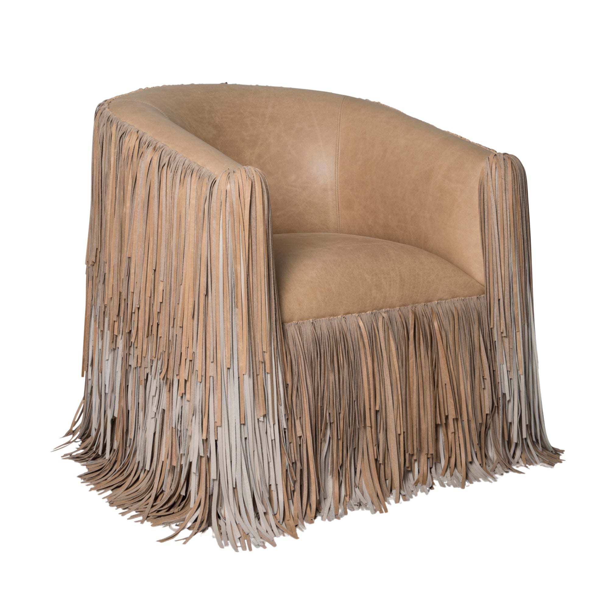 Shaggy Leather Swivel Chair in Ombre Crackle-Stone & Cream Stone Leather