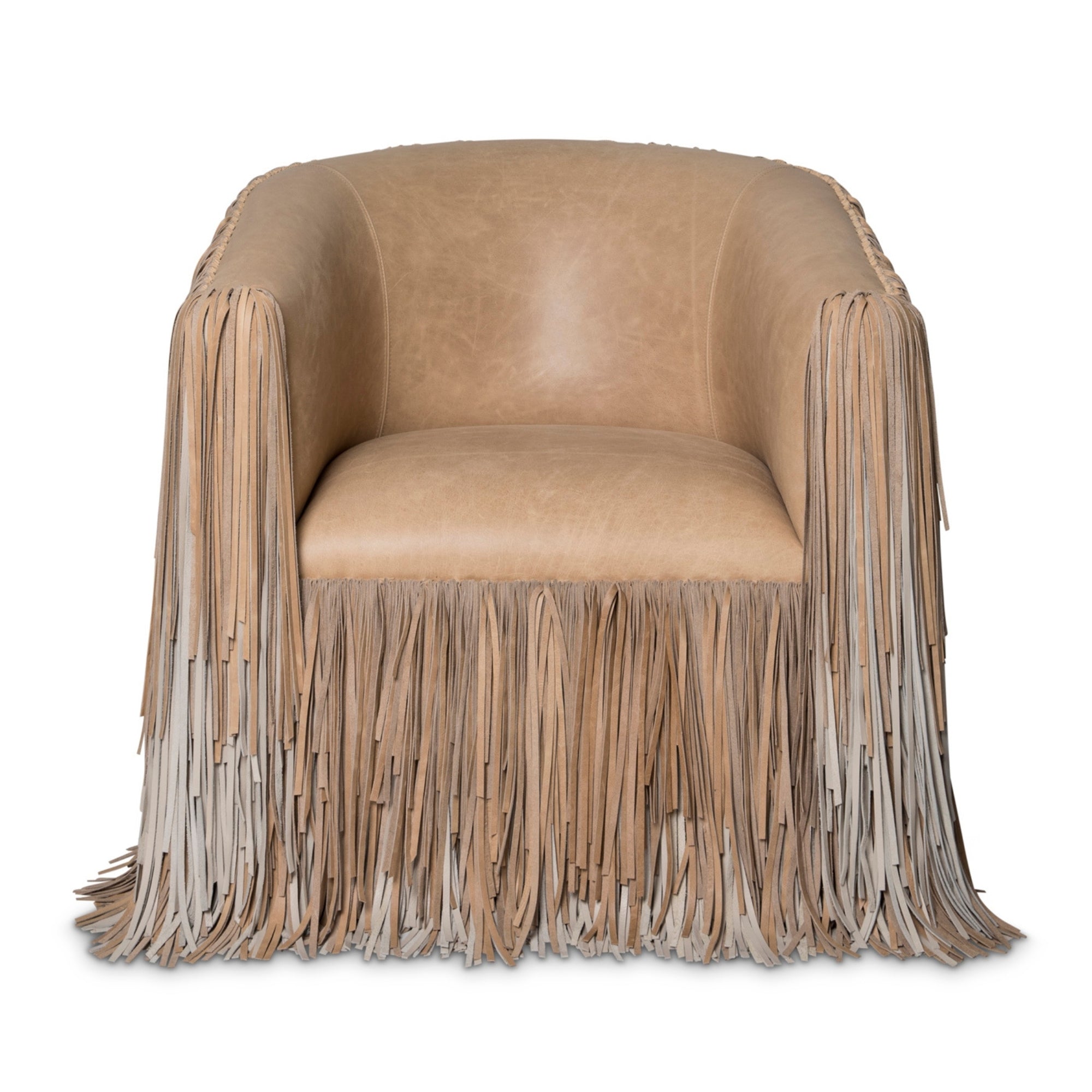 Shaggy Leather Swivel Chair in Ombre Crackle-Stone & Cream Stone Leather