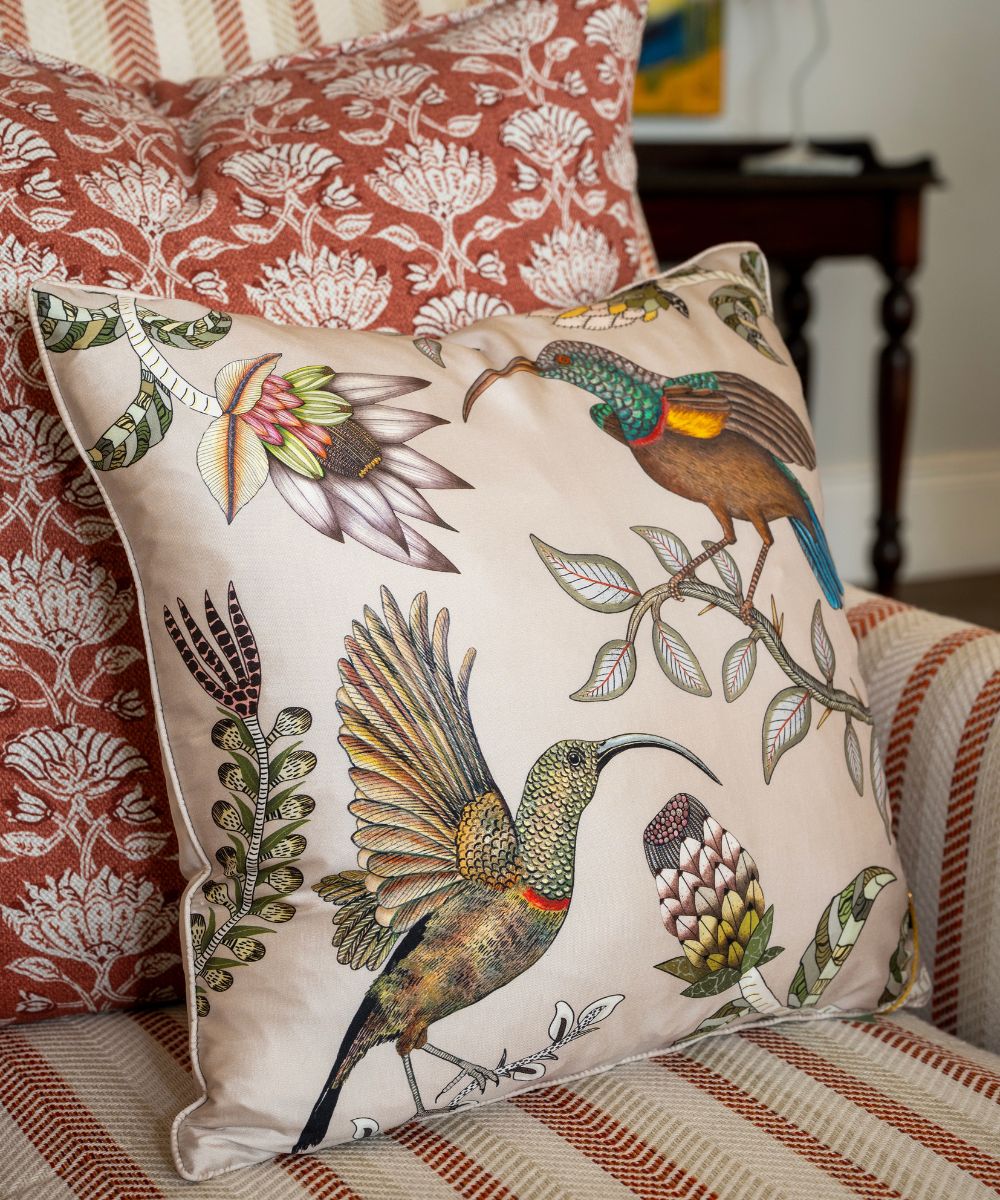 Protea Garden Silk Pillow - Stone