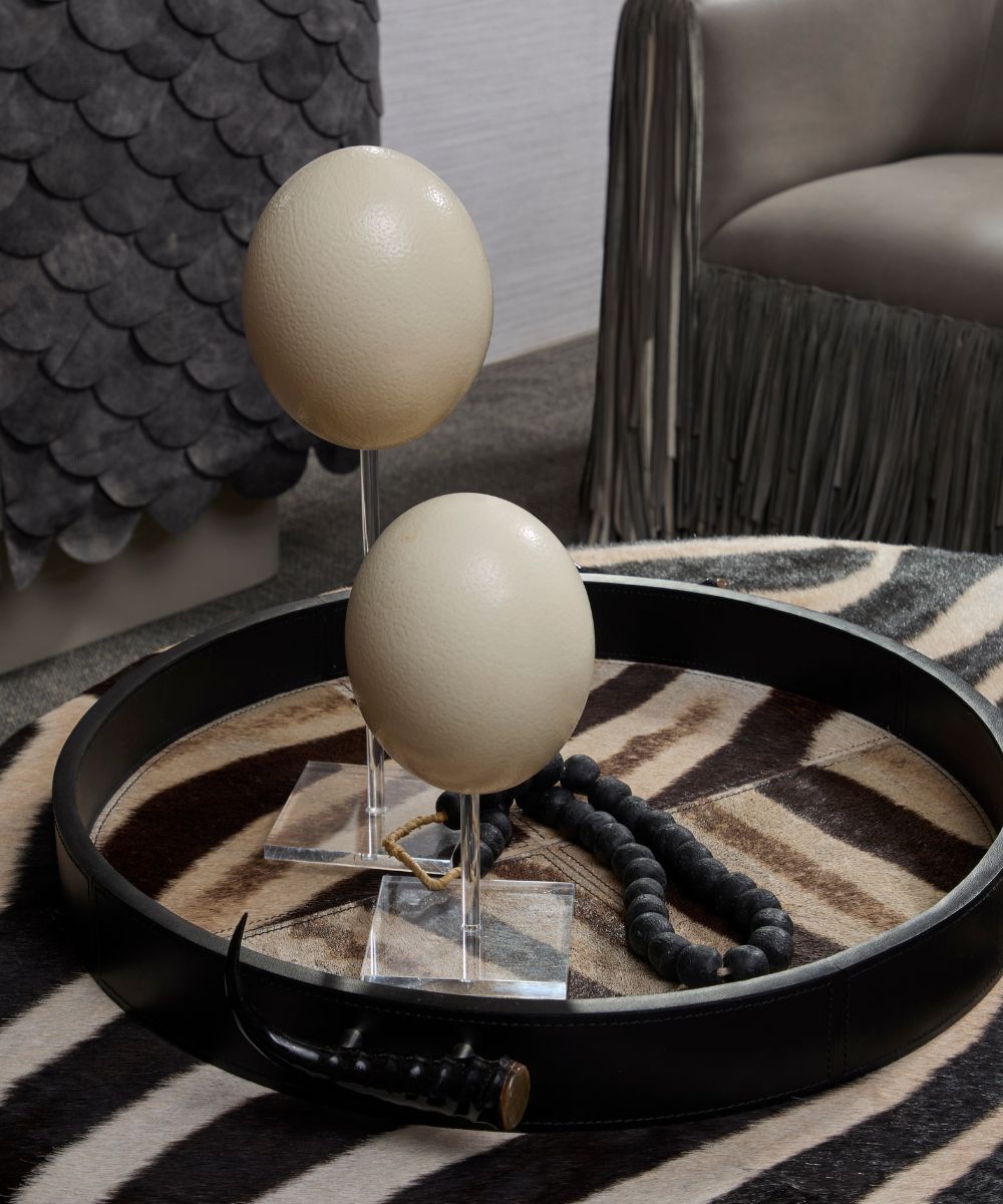 Leather Round Tray w/ Zebra Inlay / Springbok Horn Handles