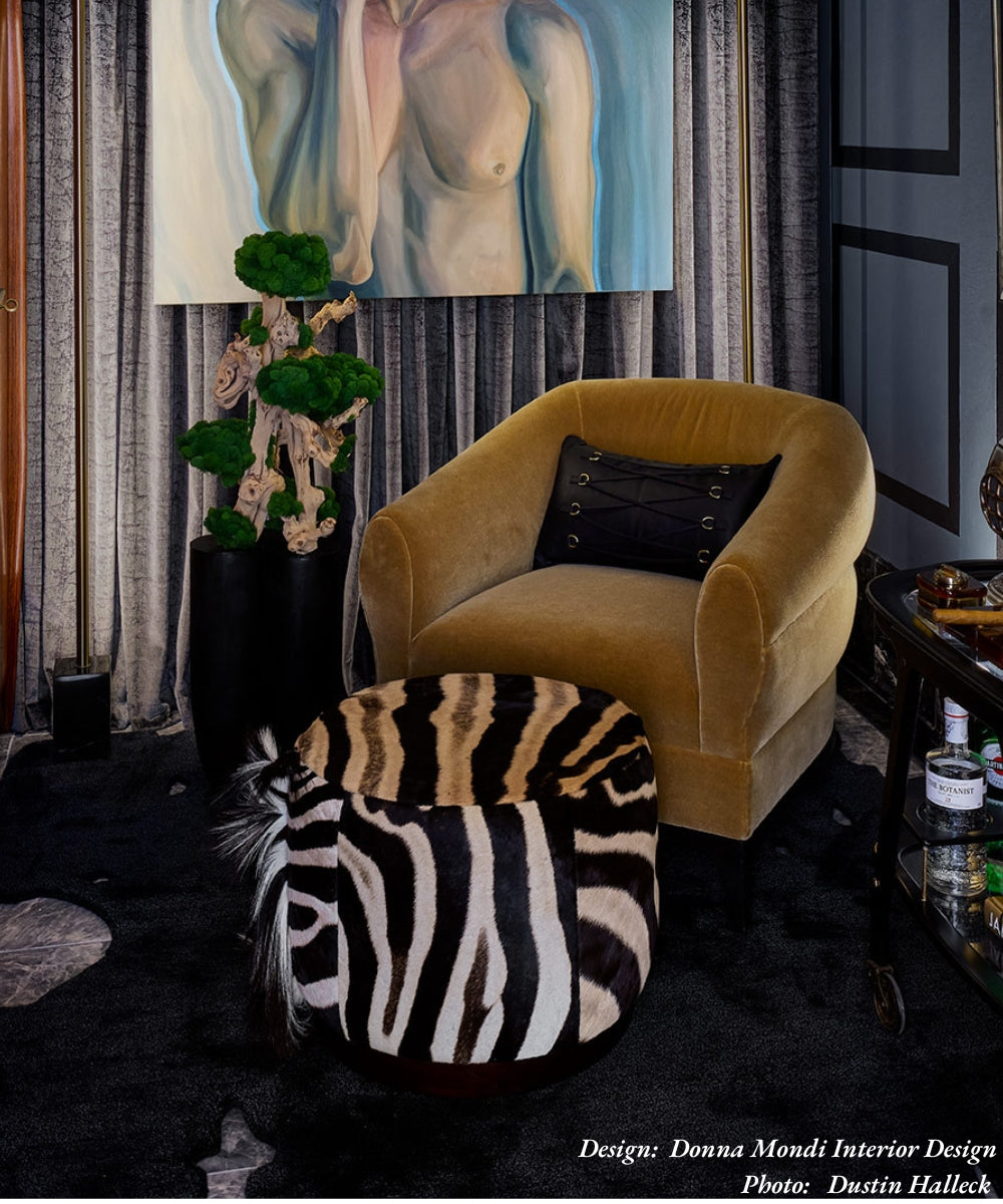 Round Zebra Hide Ottoman