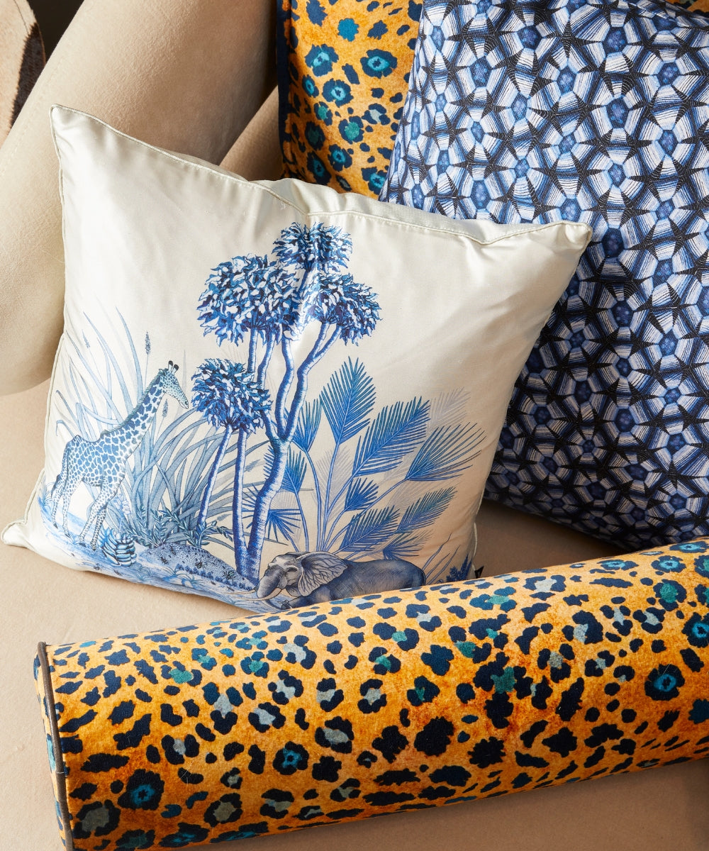 Safari Spot Velvet Bolster Pillow - Midnight