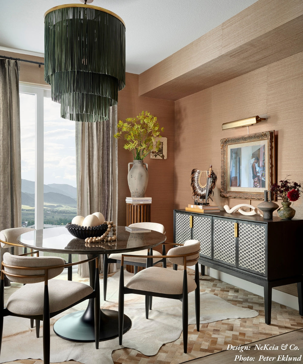 Small NeKeia Leather Chandelier in Brass Finish