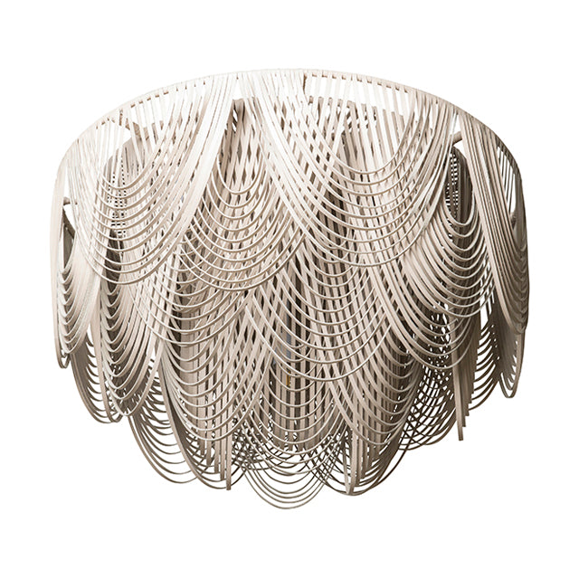 Extra Large Short Round Whisper Flush Mount Leather Chandelier in Cream-Stone Leather