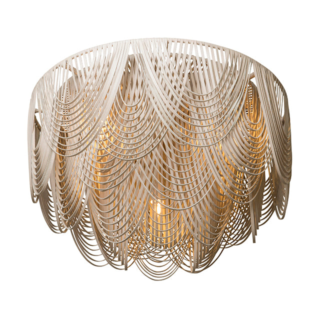 Extra Large Short Round Whisper Flush Mount Leather Chandelier in Cream-Stone Leather