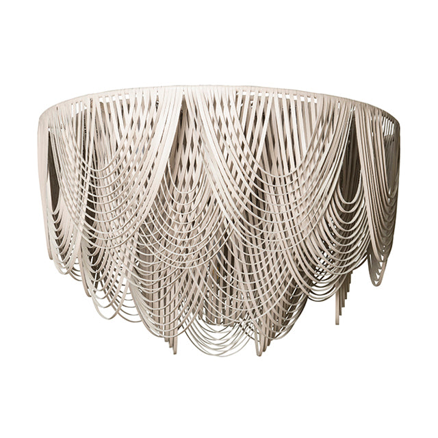 Extra Large Short Round Whisper Flush Mount Leather Chandelier in Cream-Stone Leather