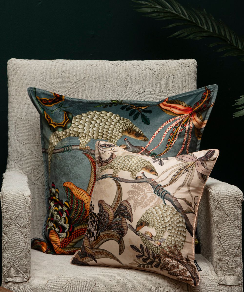 Thanda Pangolin Velvet Pillow - Ash