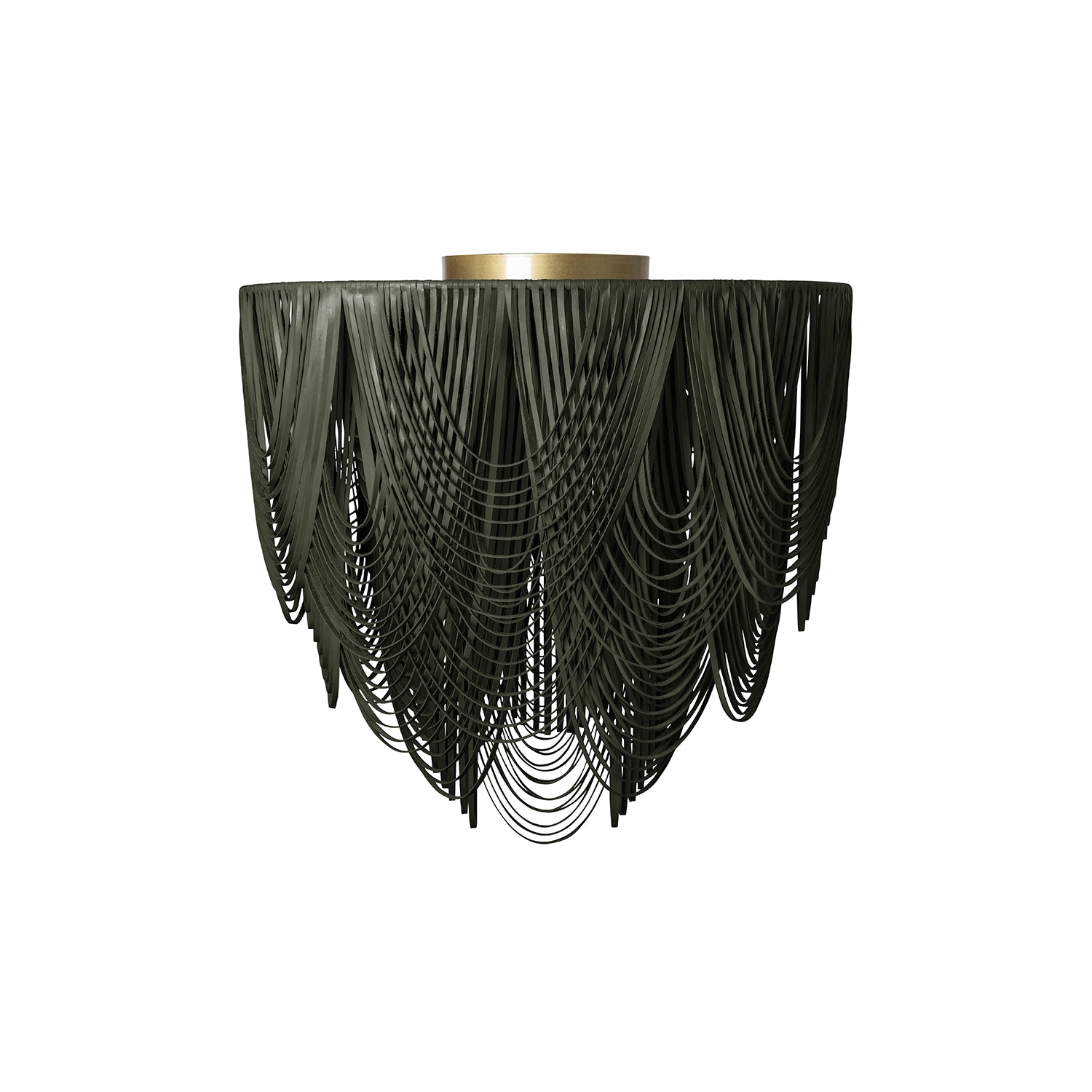 Large Round Whisper Flush Mount Leather Chandelier in Nekeia Leather