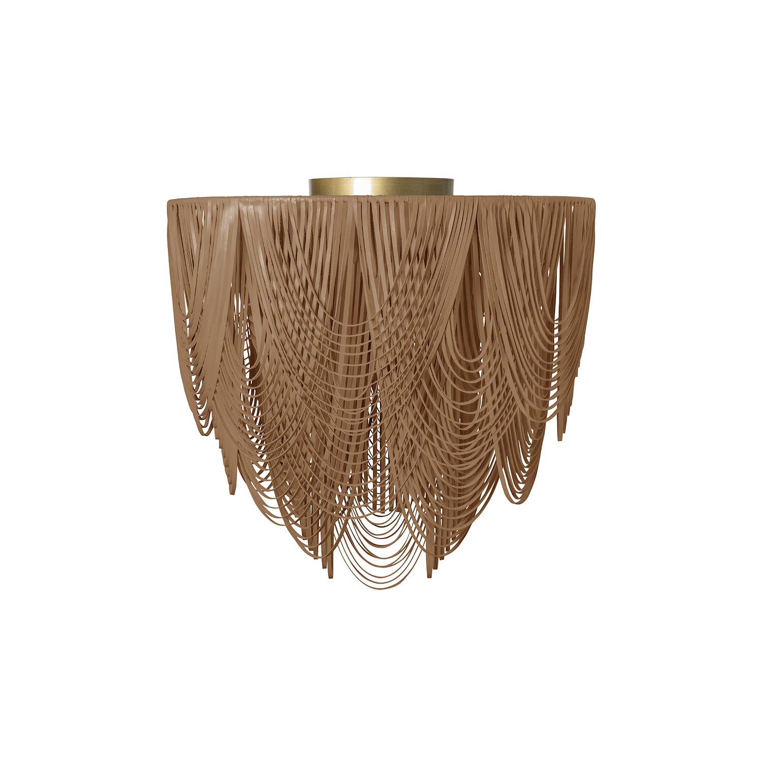 Large Round Whisper Flush Mount Leather Chandelier in Metallic Leather