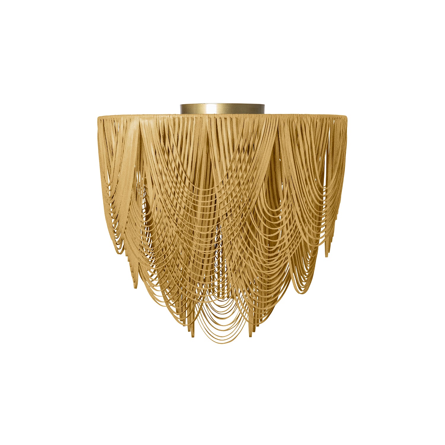 Large Round Whisper Flush Mount Leather Chandelier in Metallic Leather
