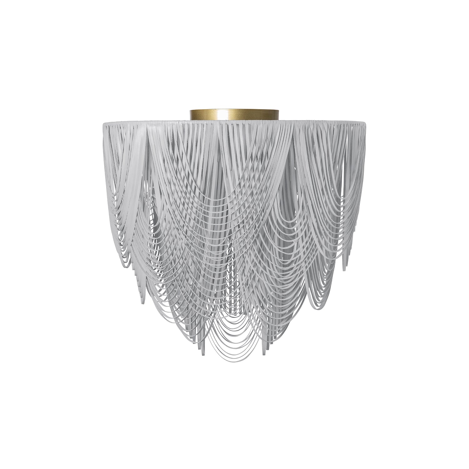 Large Round Whisper Flush Mount Leather Chandelier in Metallic Leather
