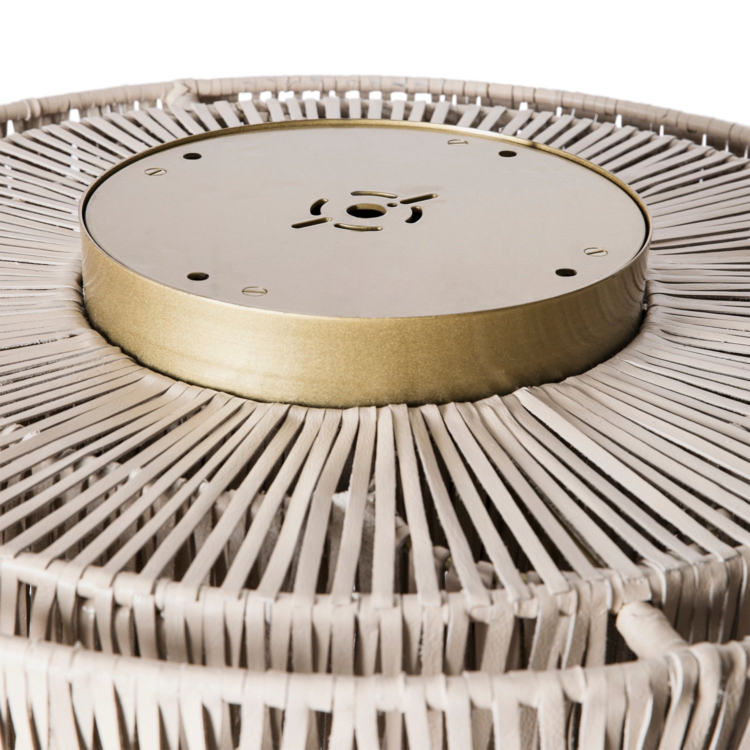 Medium Round Whisper Flush Mount Leather Chandelier in Cream-Stone Leather