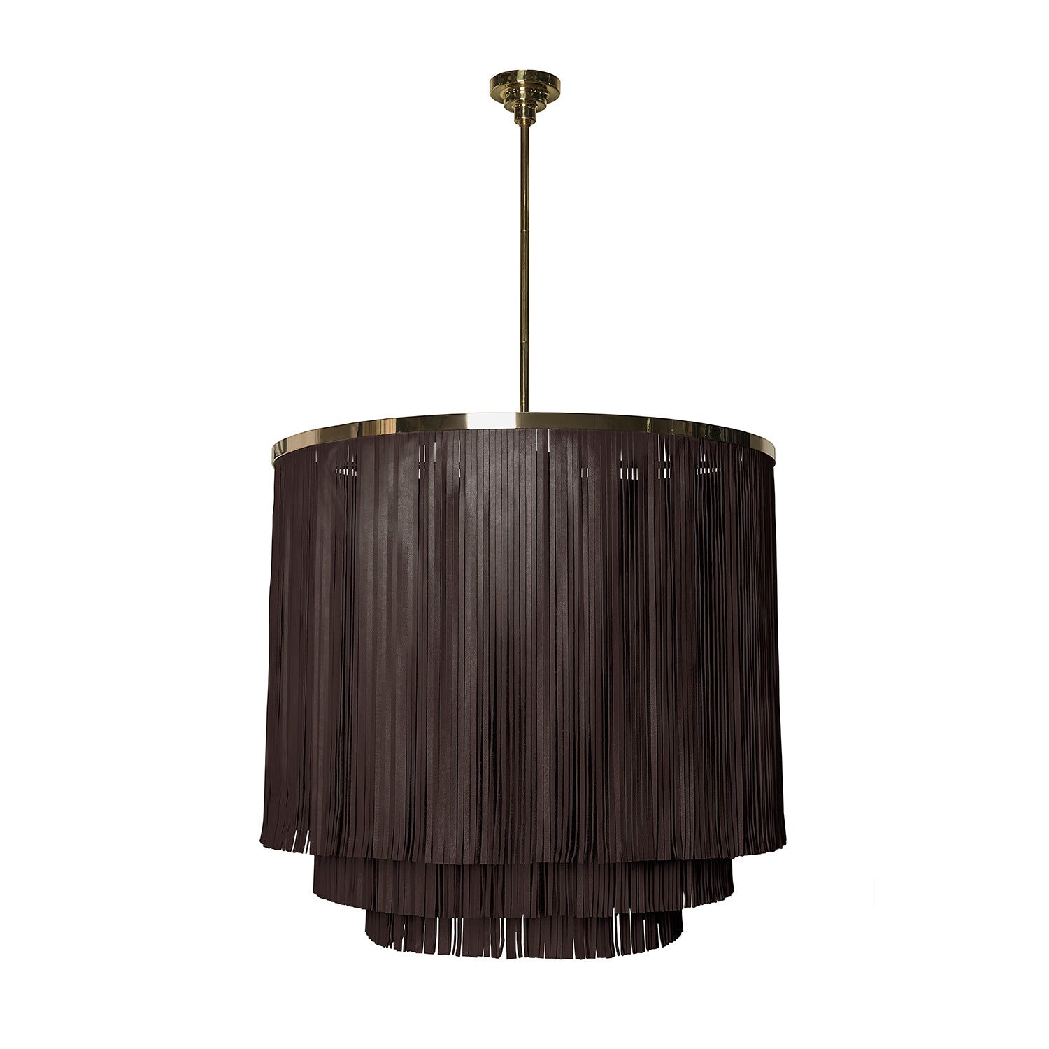 Large NeKeia Leather Chandelier in Brass Finish