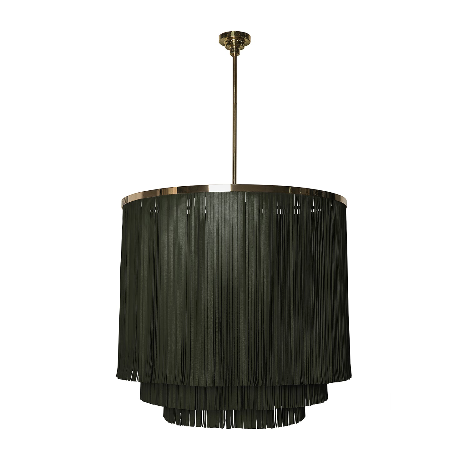 Large NeKeia Leather Chandelier in Brass Finish and NeKeia Leather