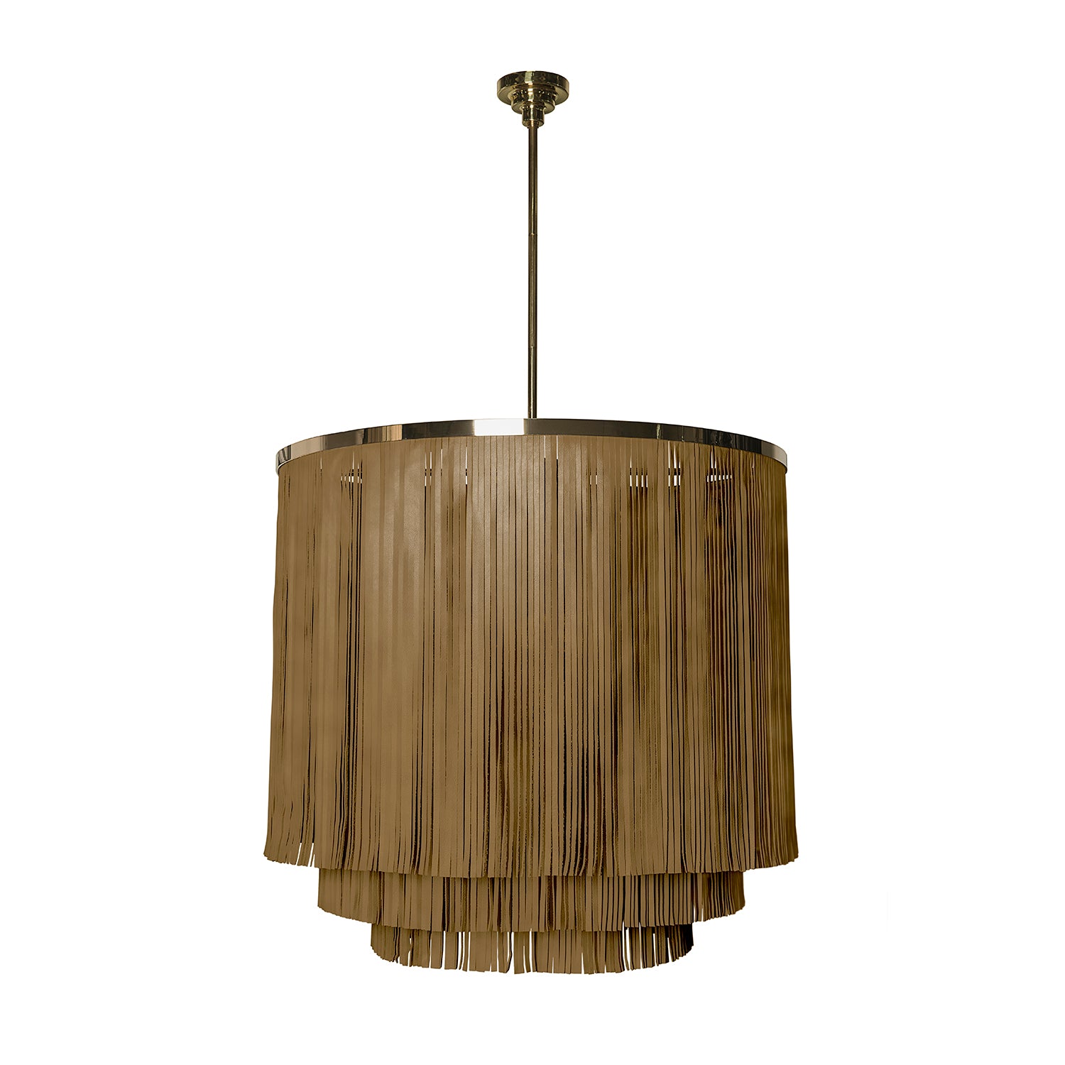 Large NeKeia Leather Chandelier in Brass Finish and Premium Leather
