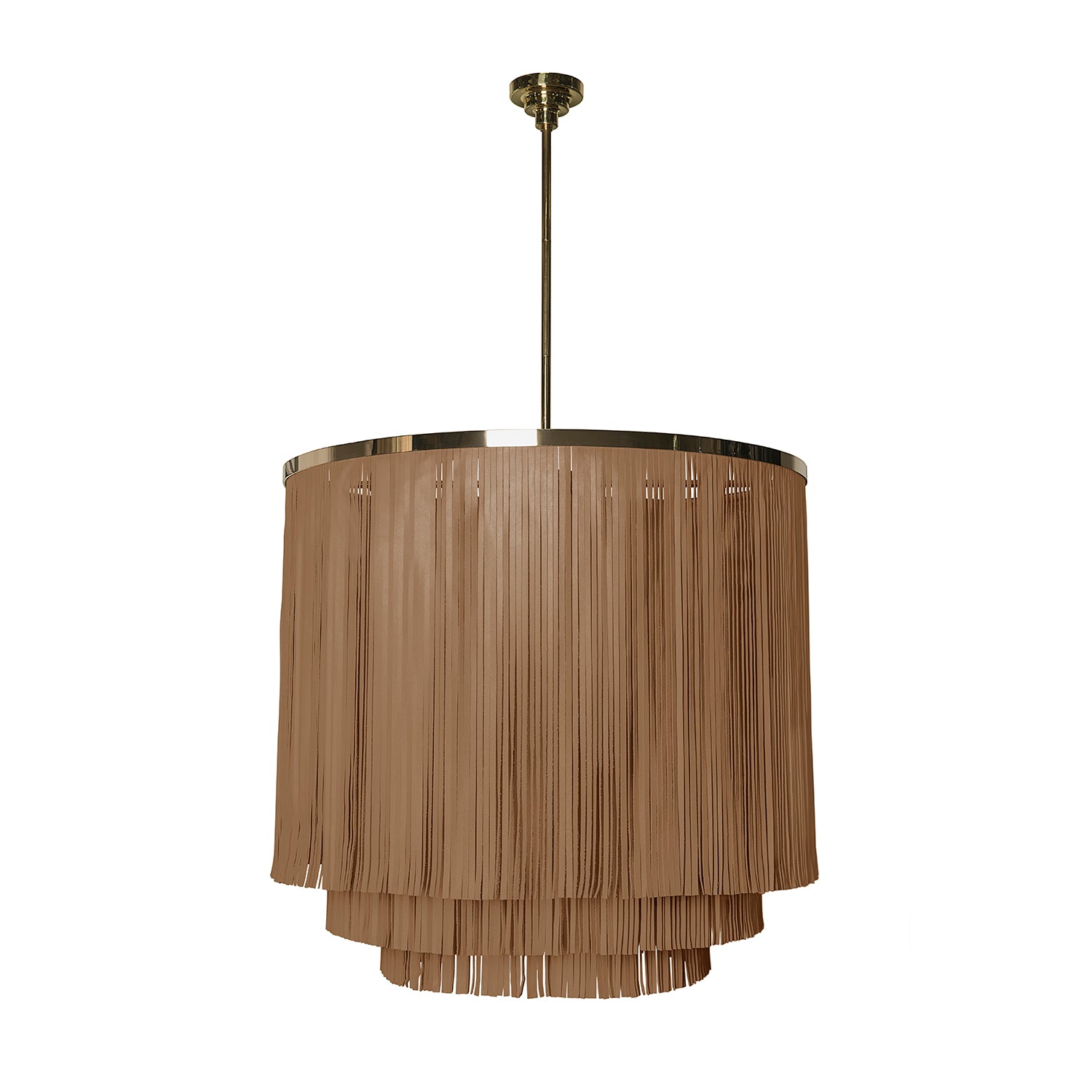 Large NeKeia Leather Chandelier in Brass Finish and Premium Leather